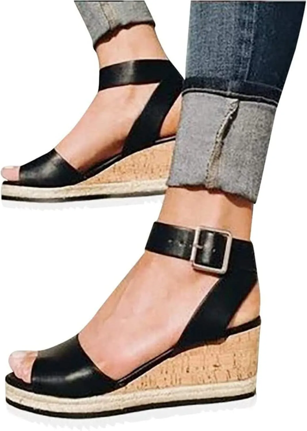 Ladmiple Wedge Sandals for Women Dressy Casual Summer Ankle Strap Open Toe High Heel Slip on Espadrilles Platform Sandal