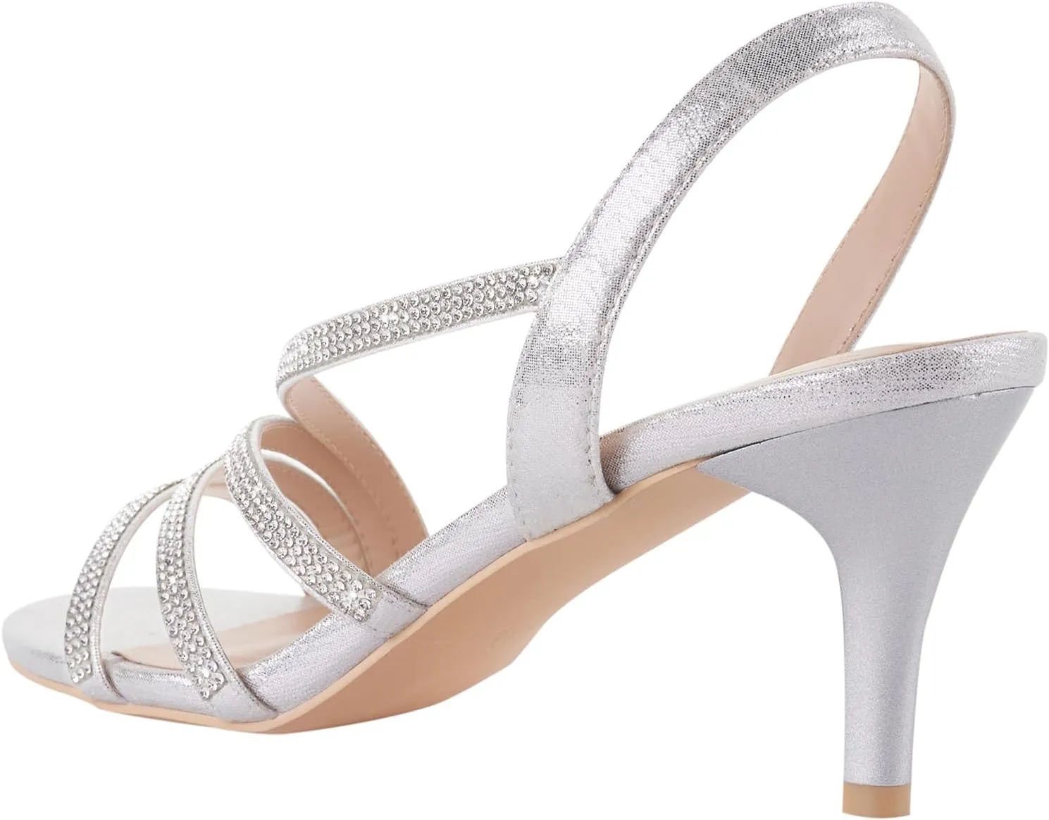 LALA IKAI Women's Strappy Slingback Chunky Heels Open Toe Rhinestones Sandals Fashion Dress Shoes