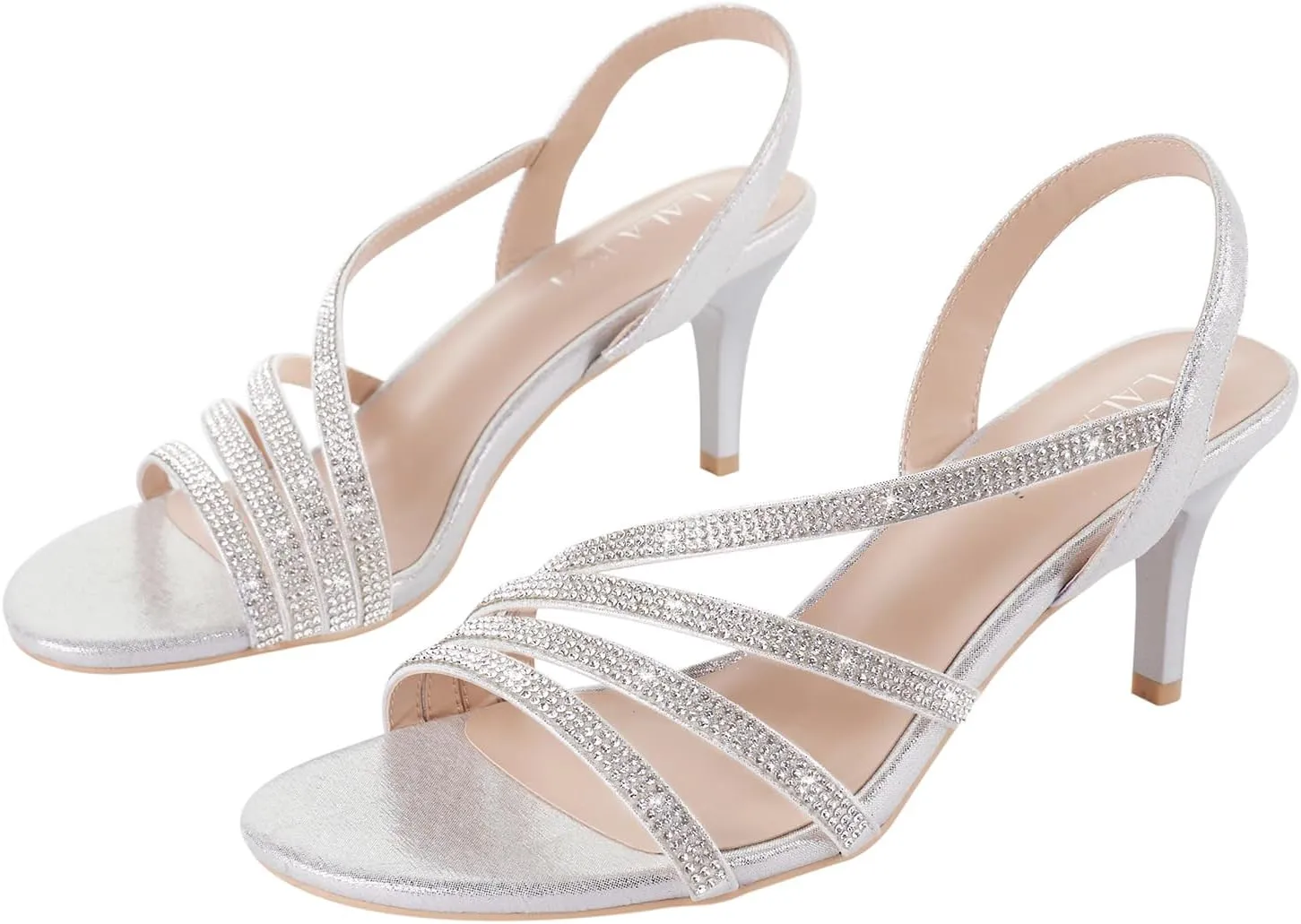 LALA IKAI Women's Strappy Slingback Chunky Heels Open Toe Rhinestones Sandals Fashion Dress Shoes