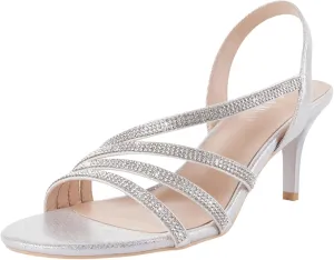 LALA IKAI Women's Strappy Slingback Chunky Heels Open Toe Rhinestones Sandals Fashion Dress Shoes