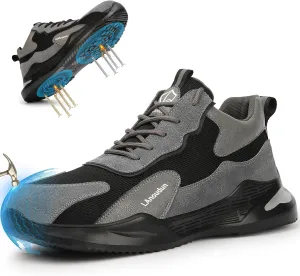 LAoutun Steel Toe Shoes for Men Women Comfortable Lightweight Work Safety Shoes for Men Women Puncture Proof Indestructible Sneakers Construction Grey Work Utility Sneakers