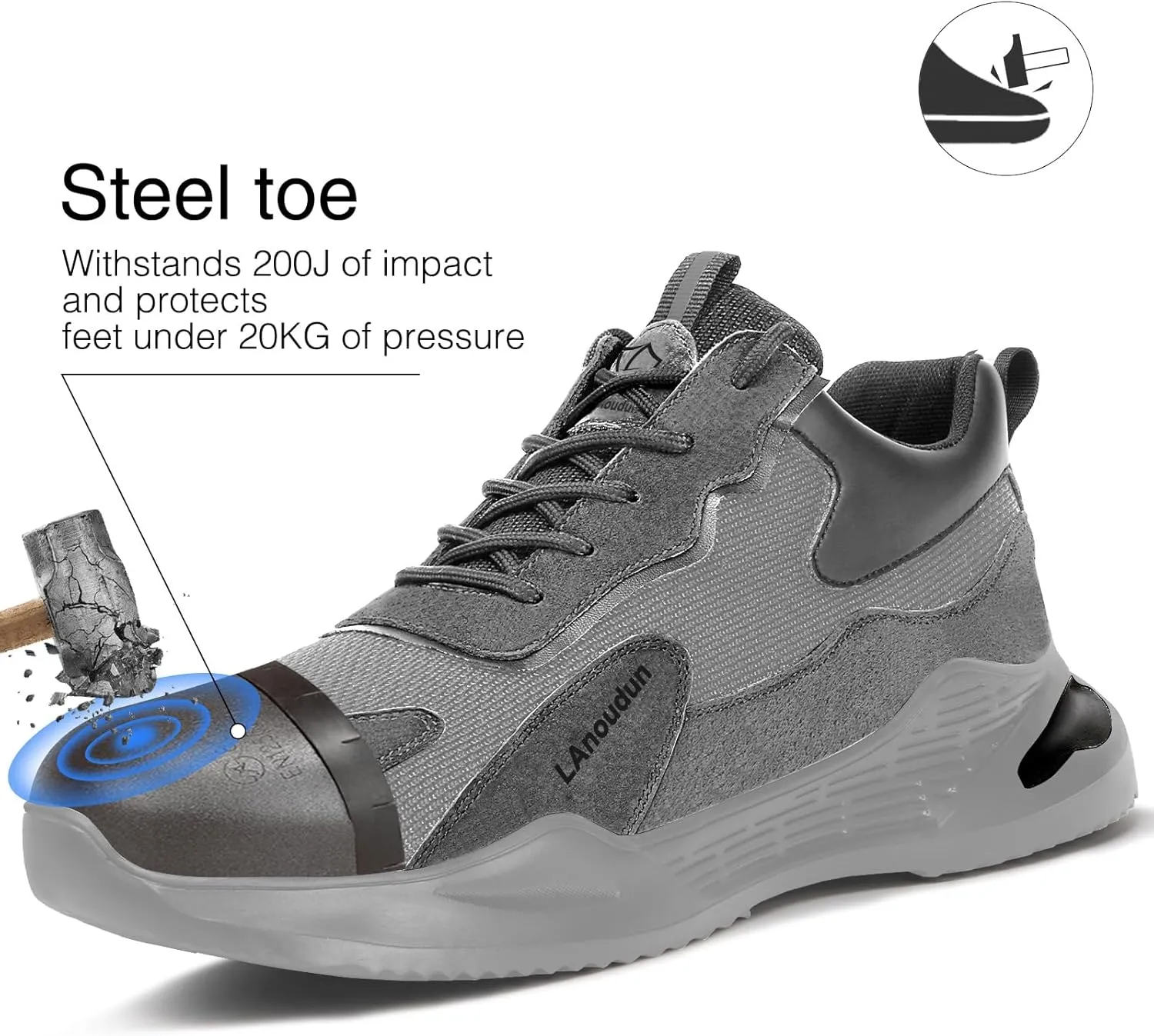 LAoutun Steel Toe Shoes for Men Women Comfortable Lightweight Work Safety Shoes for Men Women Puncture Proof Indestructible Sneakers Construction Work Utility Sneakers