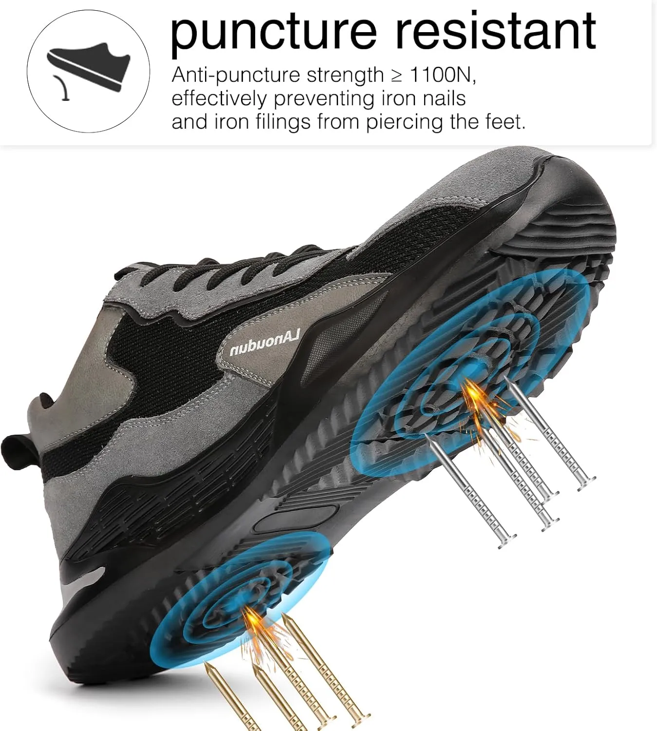 LAoutun Steel Toe Shoes for Men Women Comfortable Lightweight Work Safety Shoes for Men Women Puncture Proof Indestructible Sneakers Construction Work Utility Sneakers