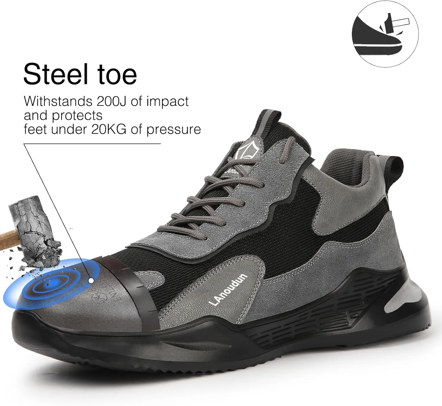 LAoutun Steel Toe Shoes for Men Women Comfortable Lightweight Work Safety Shoes for Men Women Puncture Proof Indestructible Sneakers Construction Work Utility Sneakers