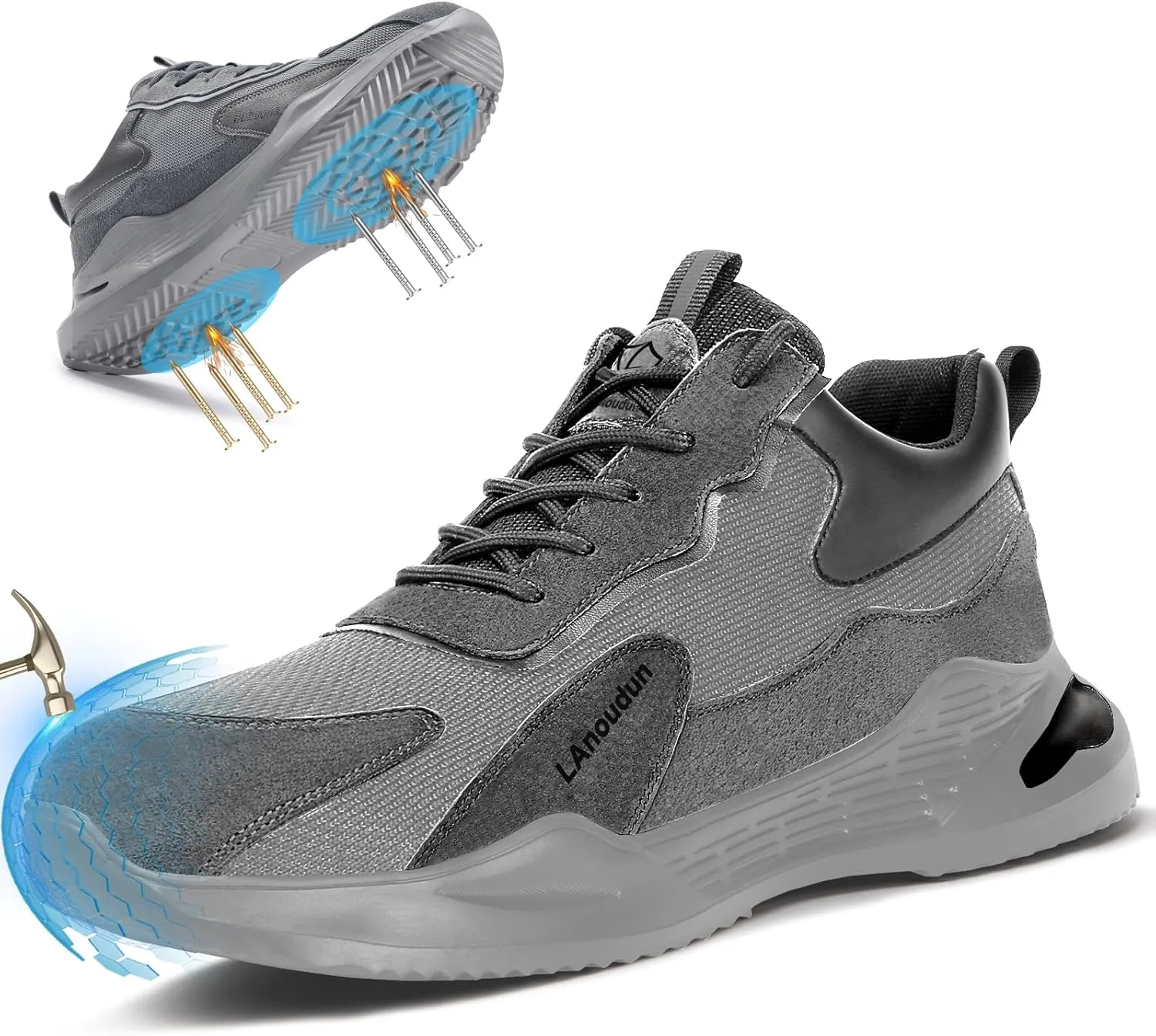 LAoutun Steel Toe Shoes for Men Women Comfortable Lightweight Work Safety Shoes for Men Women Puncture Proof Indestructible Sneakers Construction Work Utility Sneakers