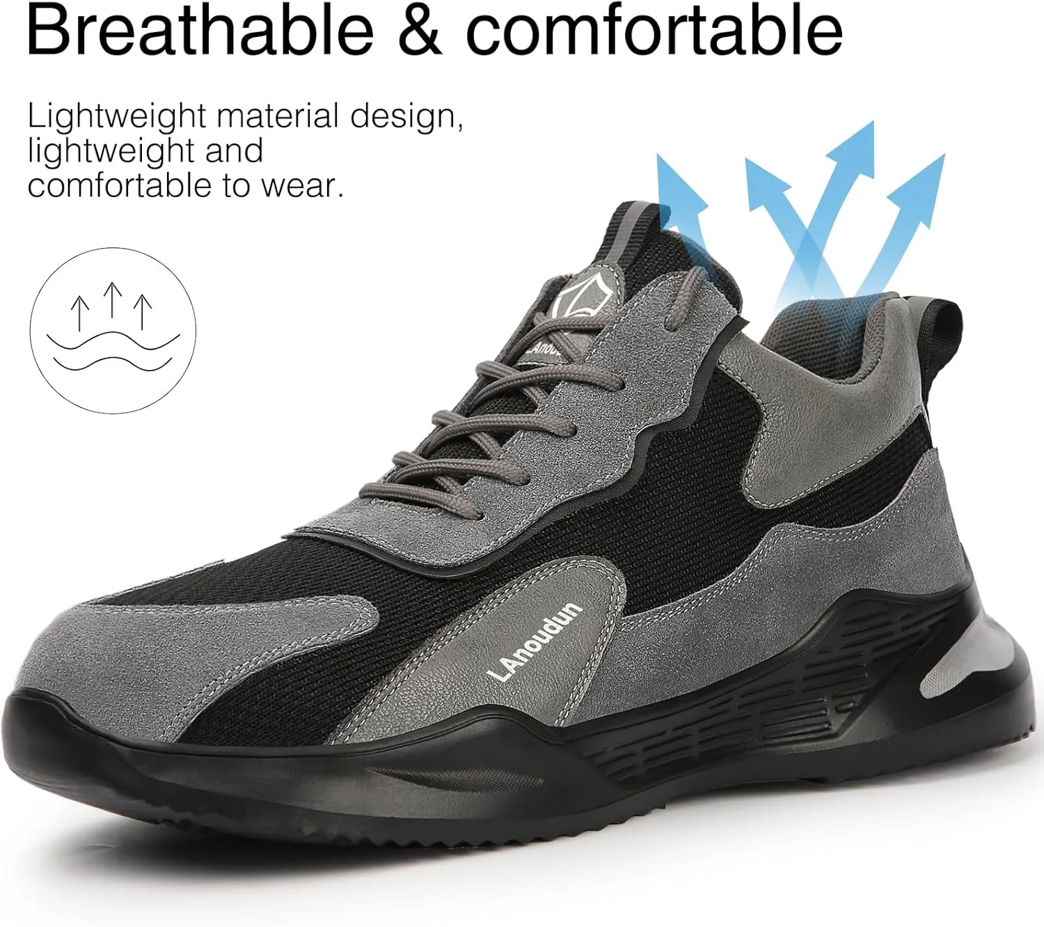 LAoutun Steel Toe Shoes for Men Women Comfortable Lightweight Work Safety Shoes for Men Women Puncture Proof Indestructible Sneakers Construction Work Utility Sneakers