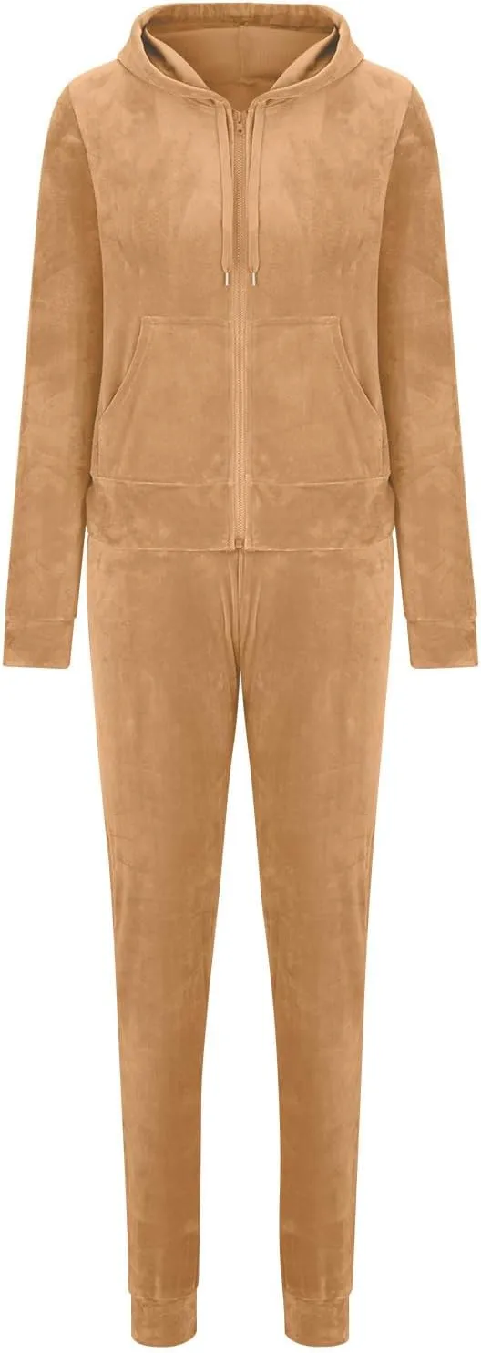 Lastesso Velour Tracksuit Womens Solid Color 2 Piece Tracksuit Zip Up Long Sleeve Tops Long Sweatpants Outfits Lounge Sets