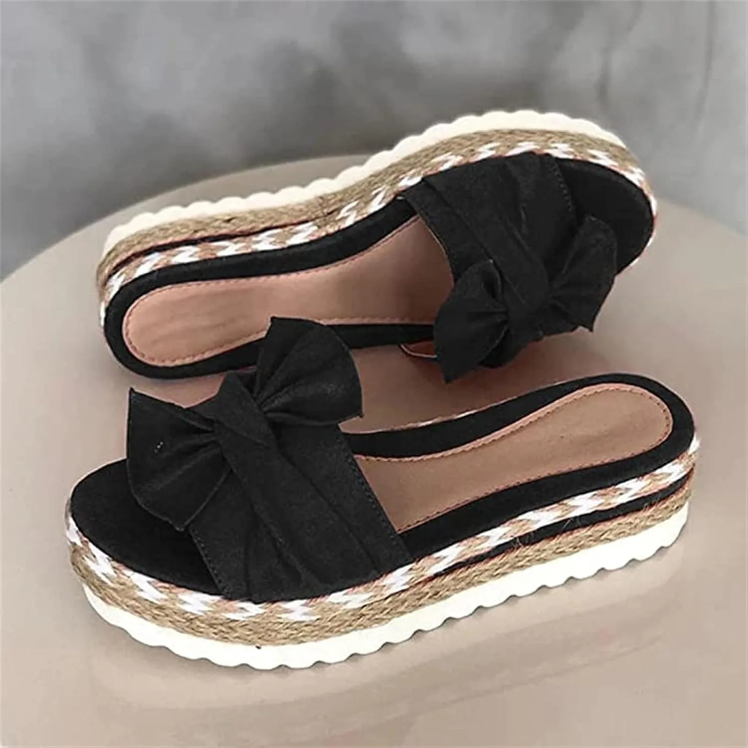 Lausiuoe Sandals For Women Dressy Summer Platform Espadrille Wedge Sandal Open Toe Bowknot Comfortable Flatform Sandals