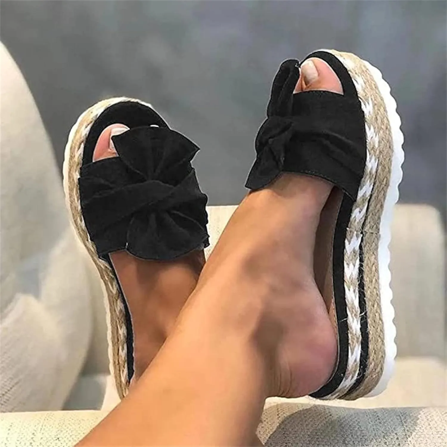 Lausiuoe Sandals For Women Dressy Summer Platform Espadrille Wedge Sandal Open Toe Bowknot Comfortable Flatform Sandals