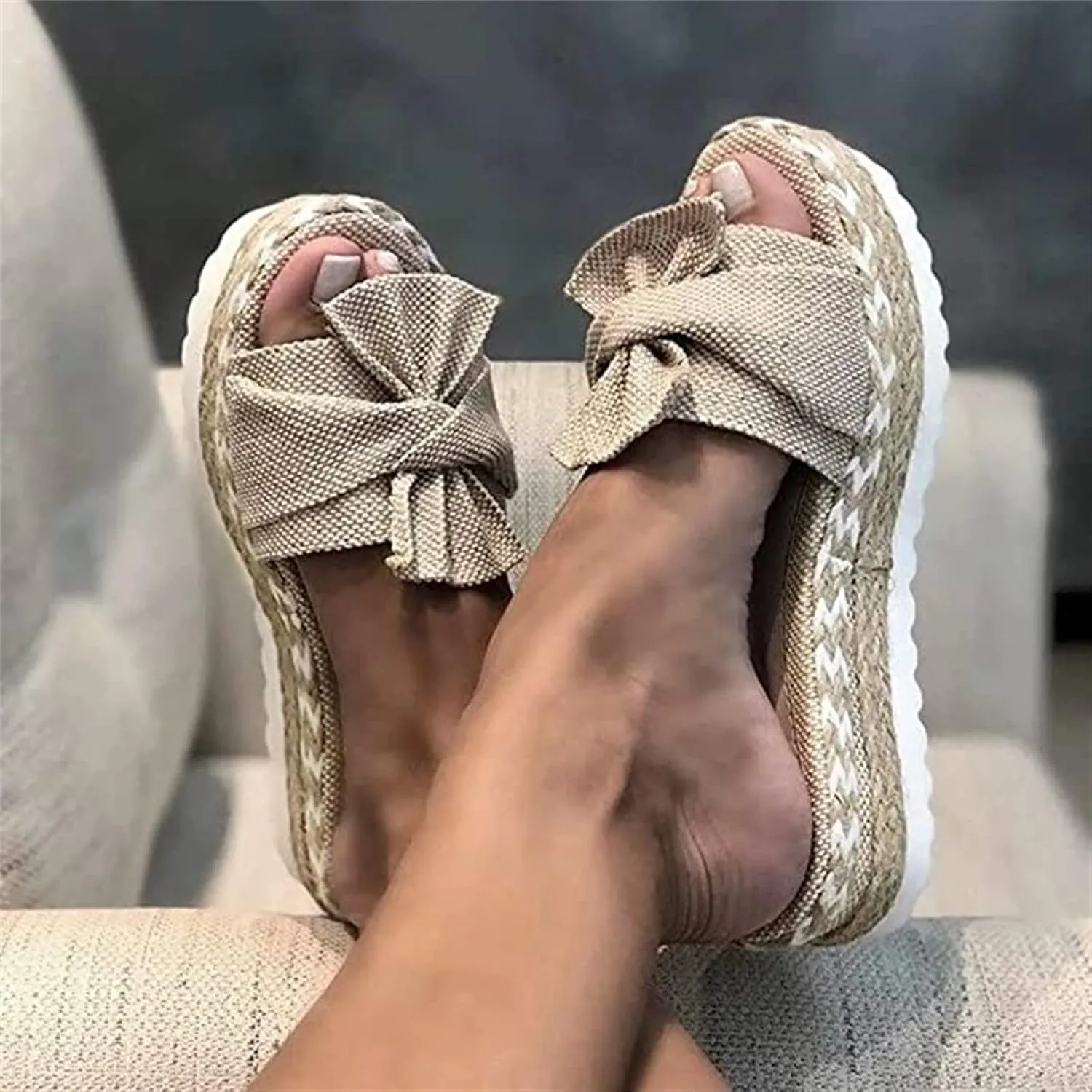 Lausiuoe Sandals For Women Dressy Summer Platform Espadrille Wedge Sandal Open Toe Bowknot Comfortable Flatform Sandals