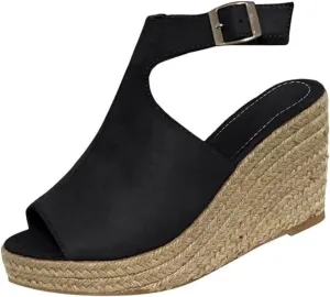 Lausiuoe Sandals Women Comfortable Walking Strappy Wrapped Wedge Heel Platform Sandals Casual Dressy Summer Beach Sandals