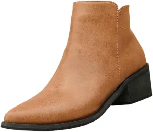 Leather Boots for Women Ankle Booties Pointed Toe Square Heel Dress Boots for Women Non Slip Walking Shoes