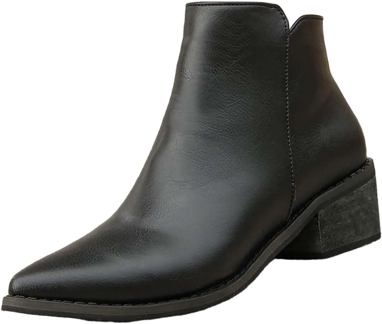 Leather Boots for Women Ankle Booties Pointed Toe Square Heel Dress Boots for Women Non Slip Walking Shoes