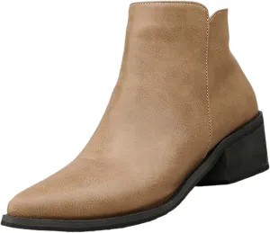 Leather Boots for Women Ankle Booties Pointed Toe Square Heel Dress Boots for Women Non Slip Walking Shoes