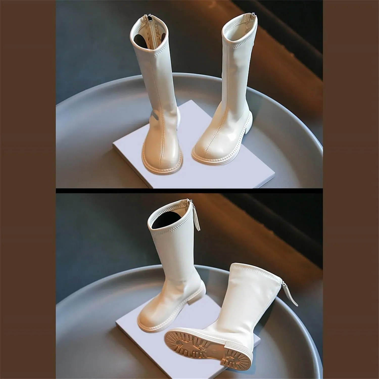 Leather Soft Boots For Girls Kids Childrens Side Zipper Dress Dance Shoes Outdoor Long Non Slip Warm aterproof Shoes