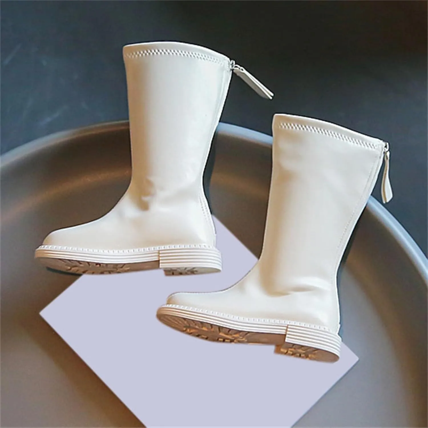 Leather Soft Boots For Girls Kids Childrens Side Zipper Dress Dance Shoes Outdoor Long Non Slip Warm aterproof Shoes