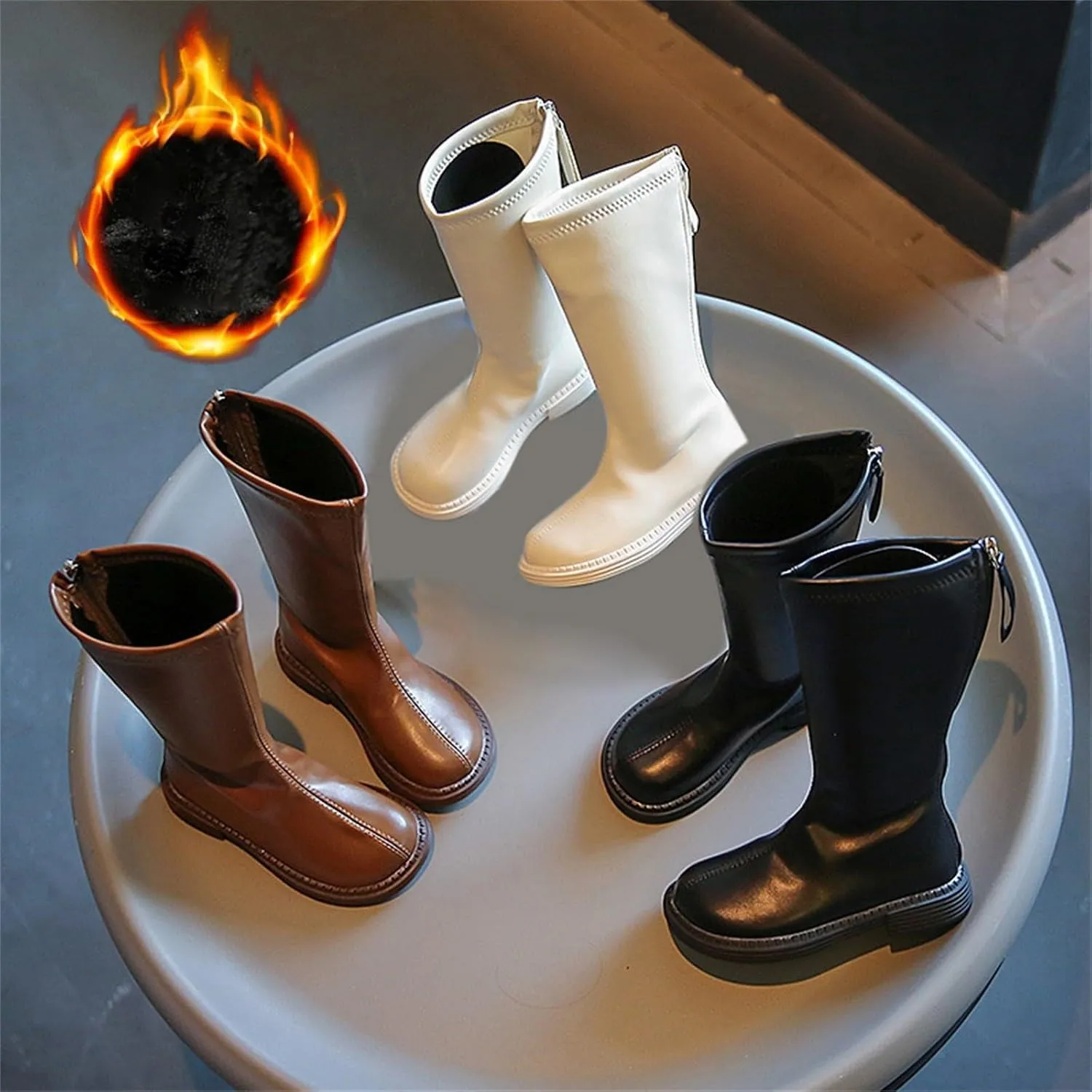 Leather Soft Boots For Girls Kids Childrens Side Zipper Dress Dance Shoes Outdoor Long Non Slip Warm aterproof Shoes