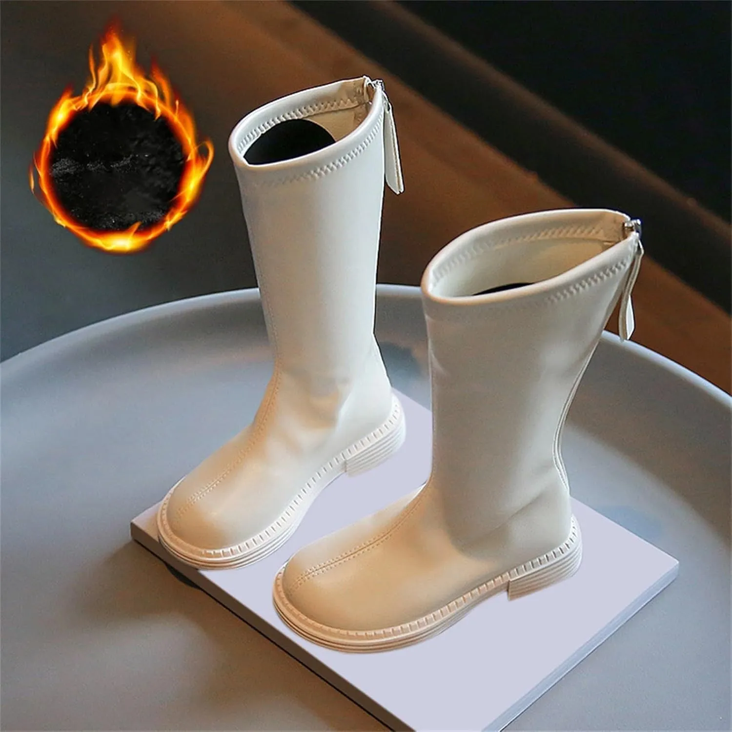 Leather Soft Boots For Girls Kids Childrens Side Zipper Dress Dance Shoes Outdoor Long Non Slip Warm aterproof Shoes