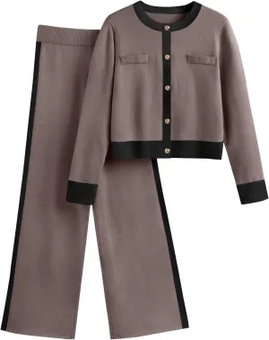 LILLUSORY Womens 2 Piece Sets Lounge Matching Cardigan Sweaters and Wide Leg Pants 2025 Fall Fashion Outfits Clothes