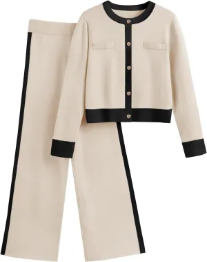 LILLUSORY Womens 2 Piece Sets Lounge Matching Cardigan Sweaters and Wide Leg Pants 2025 Fall Fashion Outfits Clothes