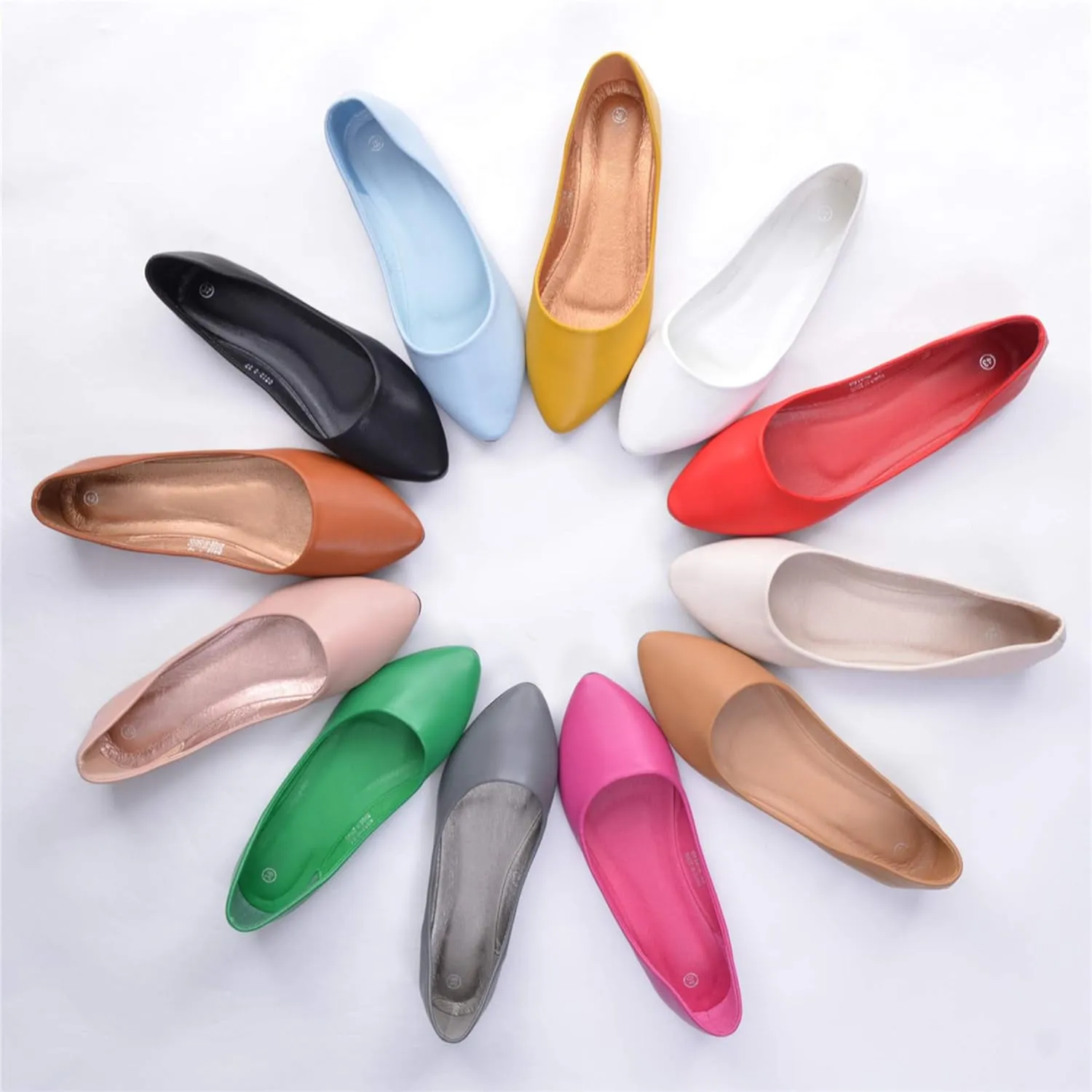 LUXINYU Flats for Women Classic Pointed Toe Slip-On Ballet Flats Soft Pu Leather Dress Shoes Comfortable Loafers Lightweight