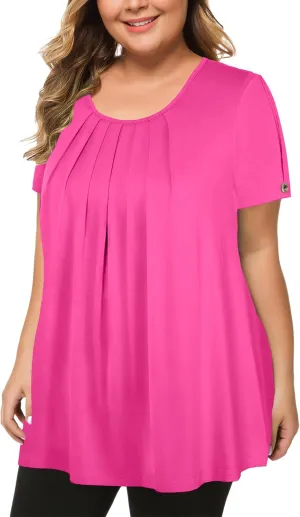 MANER Women's Plus Size Tops Short Sleeve Flowy Shirts Casual Blouses Tunic Tops L-4XL