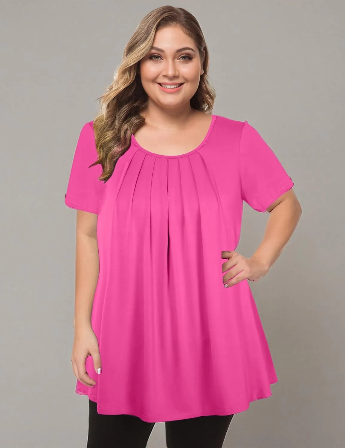 MANER Women's Plus Size Tops Short Sleeve Flowy Shirts Casual Blouses Tunic Tops L-4XL