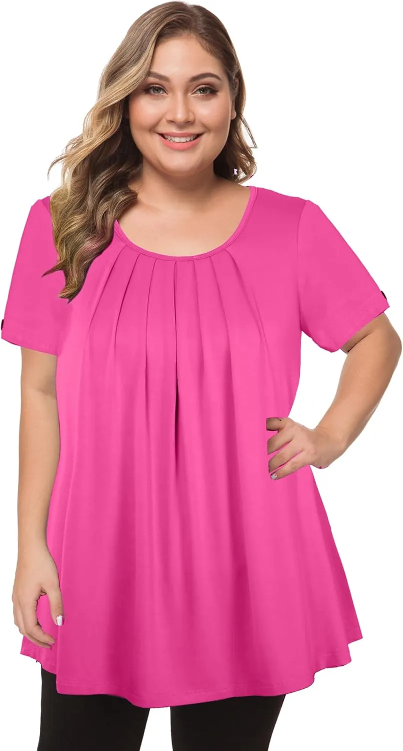 MANER Women's Plus Size Tops Short Sleeve Flowy Shirts Casual Blouses Tunic Tops L-4XL