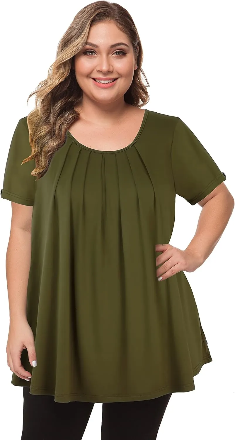 MANER Women's Plus Size Tops Short Sleeve Flowy Shirts Casual Blouses Tunic Tops L-4XL