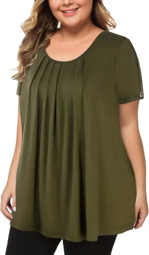 MANER Women's Plus Size Tops Short Sleeve Flowy Shirts Casual Blouses Tunic Tops L-4XL
