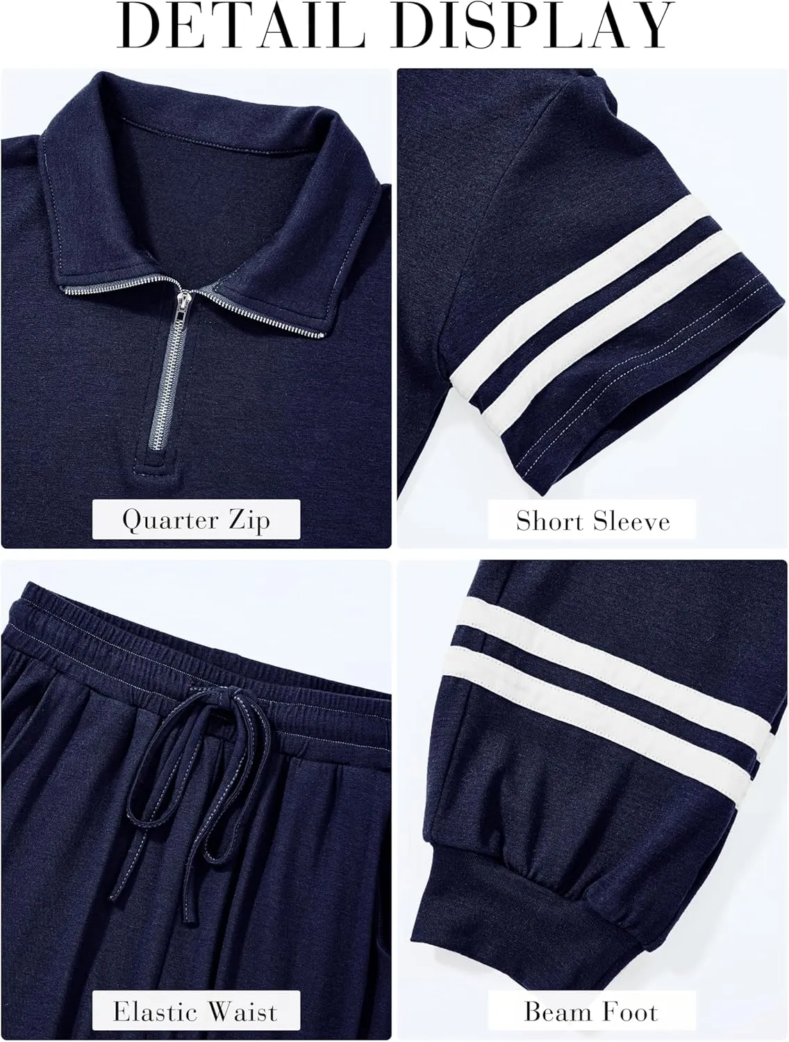 MASCOMODA 2 Piece Outfits for Women 2025 Summer Casual Quarter Zip Short Sleeve Tops Long Pants Tracksuit Jogger Lounge Sets