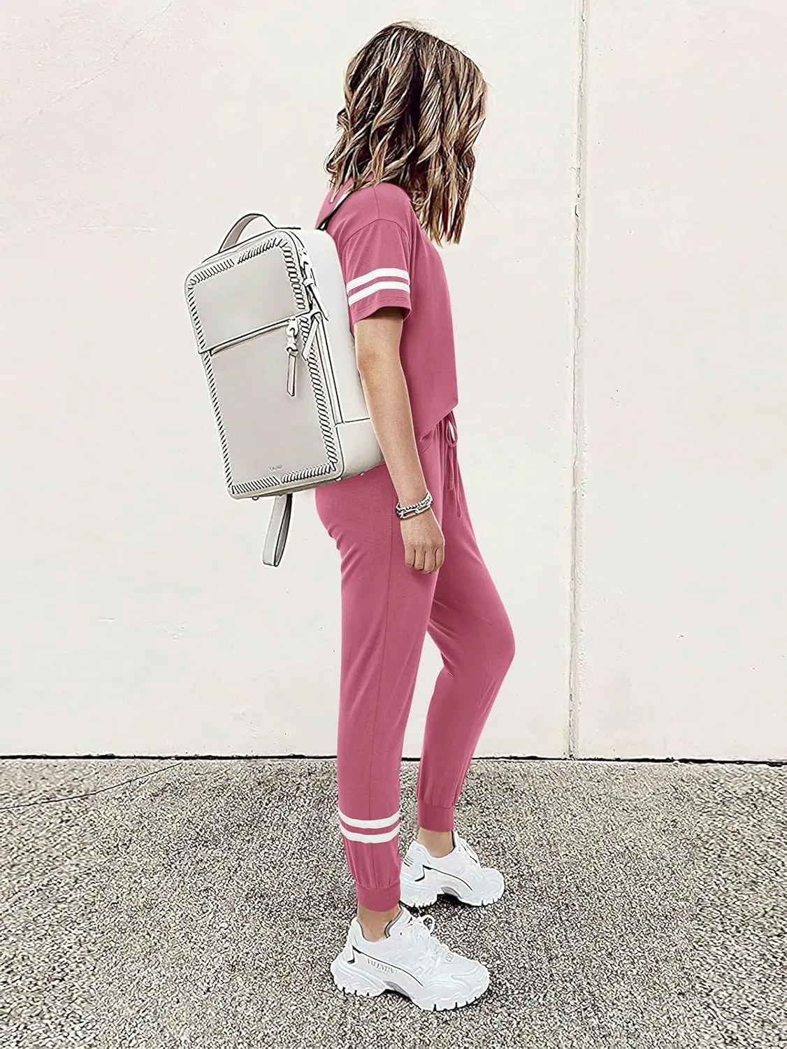 MASCOMODA 2 Piece Outfits for Women 2025 Summer Casual Quarter Zip Short Sleeve Tops Long Pants Tracksuit Jogger Lounge Sets