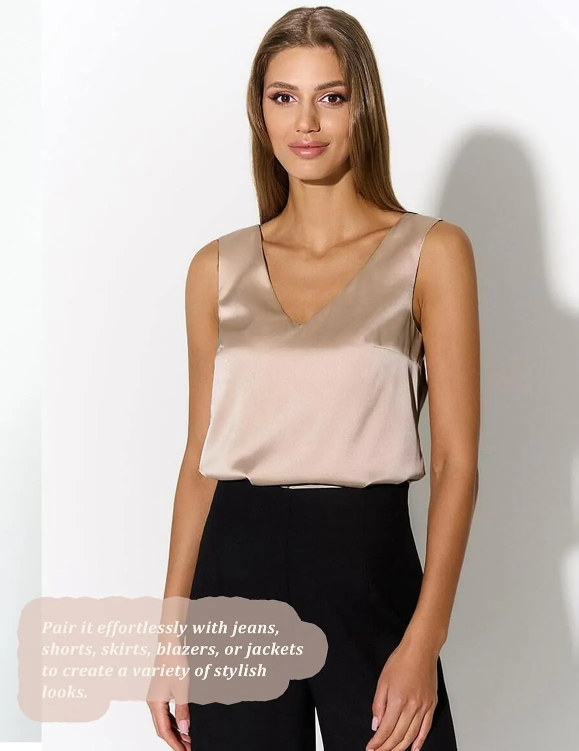 Maysoar 2 Pcs Womens Silk Satin Tank Tops Sleeveless V Neck Camisole Flowy Tank Top Blouses Basic Shirt