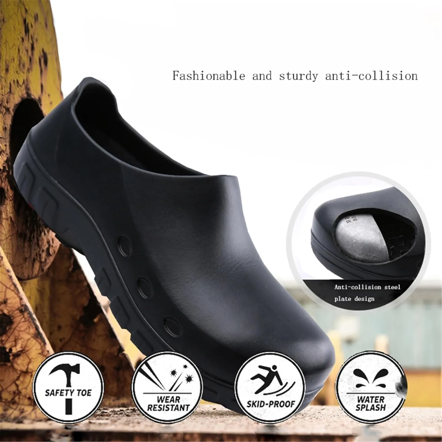 Mens Chef Steel Toe Cap Shoes, Men Steel Toe Safety Anti Kick and Anti Collision Waterproof Anti-Slip Kitchen Work Shoes, Comfortable Breathable Durable Oil Resistant Garden Work Clog
