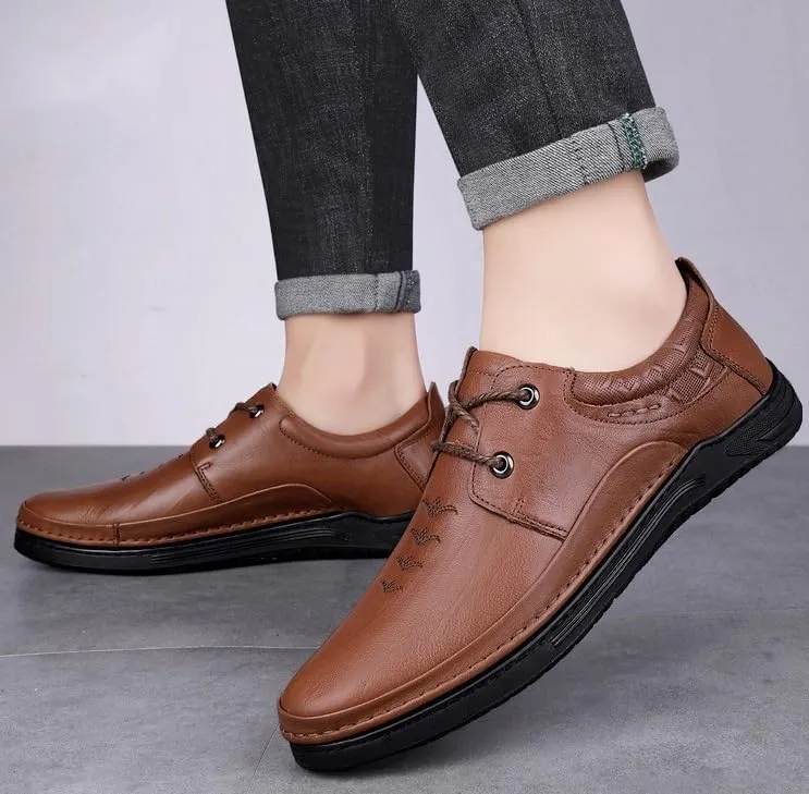 Men's Formal Office Shoes Derby Sneakers Non-Slip Waterproof Business Derby Shoes Low Top Oxford Shoes for Men(Brown,9)