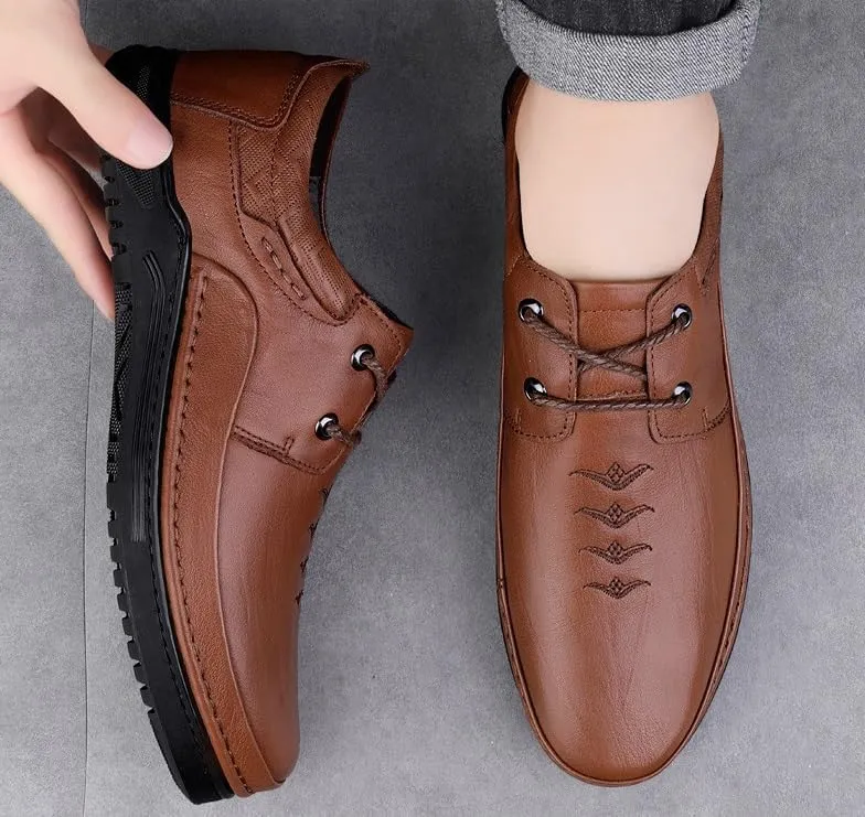 Men's Formal Office Shoes Derby Sneakers Non-Slip Waterproof Business Derby Shoes Low Top Oxford Shoes for Men(Brown,9)