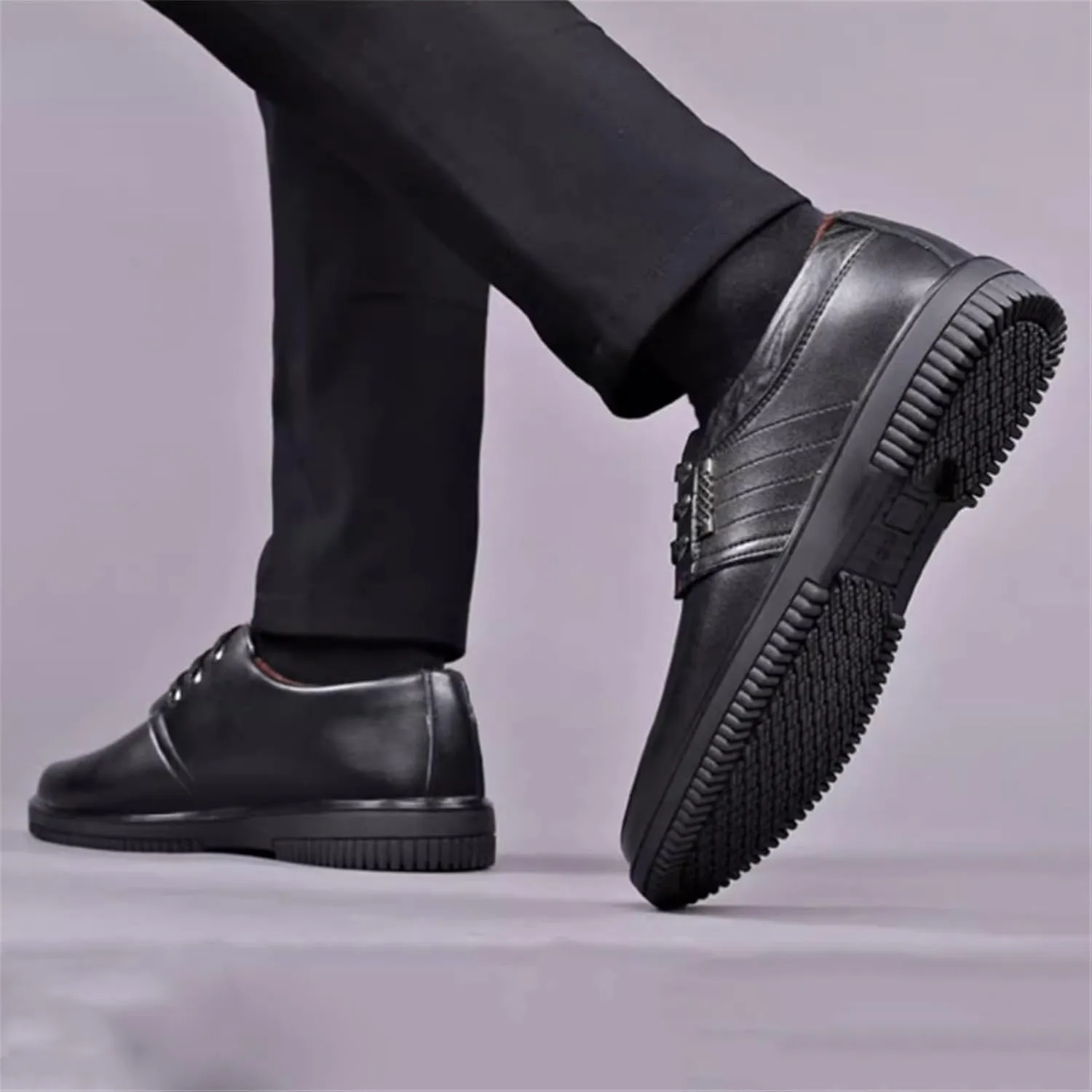 Men's Lace-Up Leather Winter Warm Cotton Non Slip Waterproof Kitchen Chef Shoes, Lightweight Oil Resistant Hospital Food Service Restaurant Work Shoes, for Kitchen and Food Service