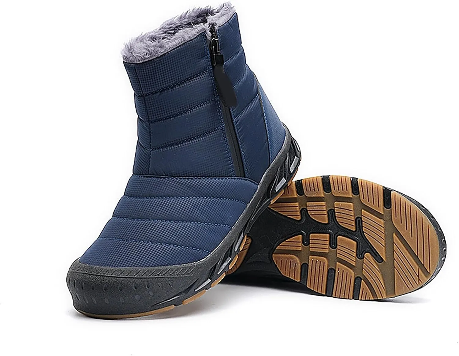 Mens Winter Warm Snow Boots Fur Lined Anti-Slip Waterproof Winter Shoes Round Toe Zipper Slip on Outdoor Boot
