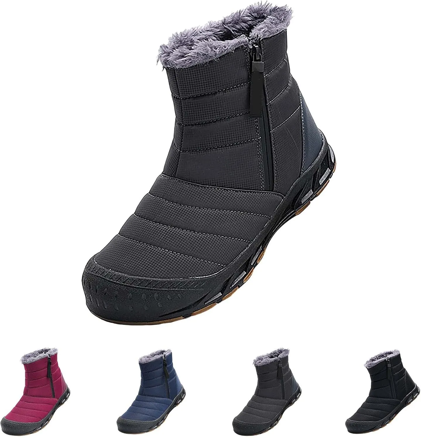 Mens Winter Warm Snow Boots Fur Lined Anti-Slip Waterproof Winter Shoes Round Toe Zipper Slip on Outdoor Boot