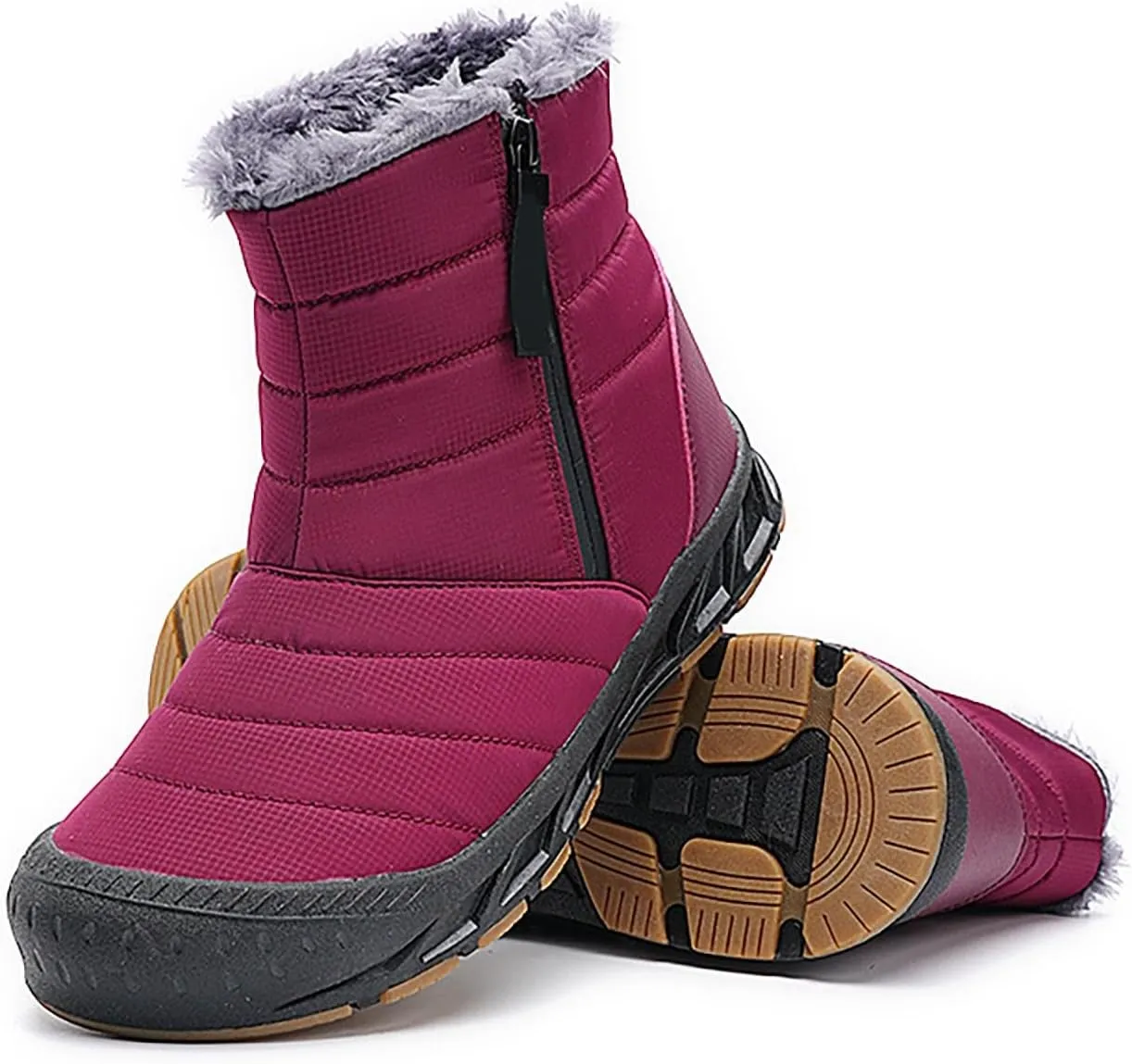 Mens Winter Warm Snow Boots Fur Lined Anti-Slip Waterproof Winter Shoes Round Toe Zipper Slip on Outdoor Boot