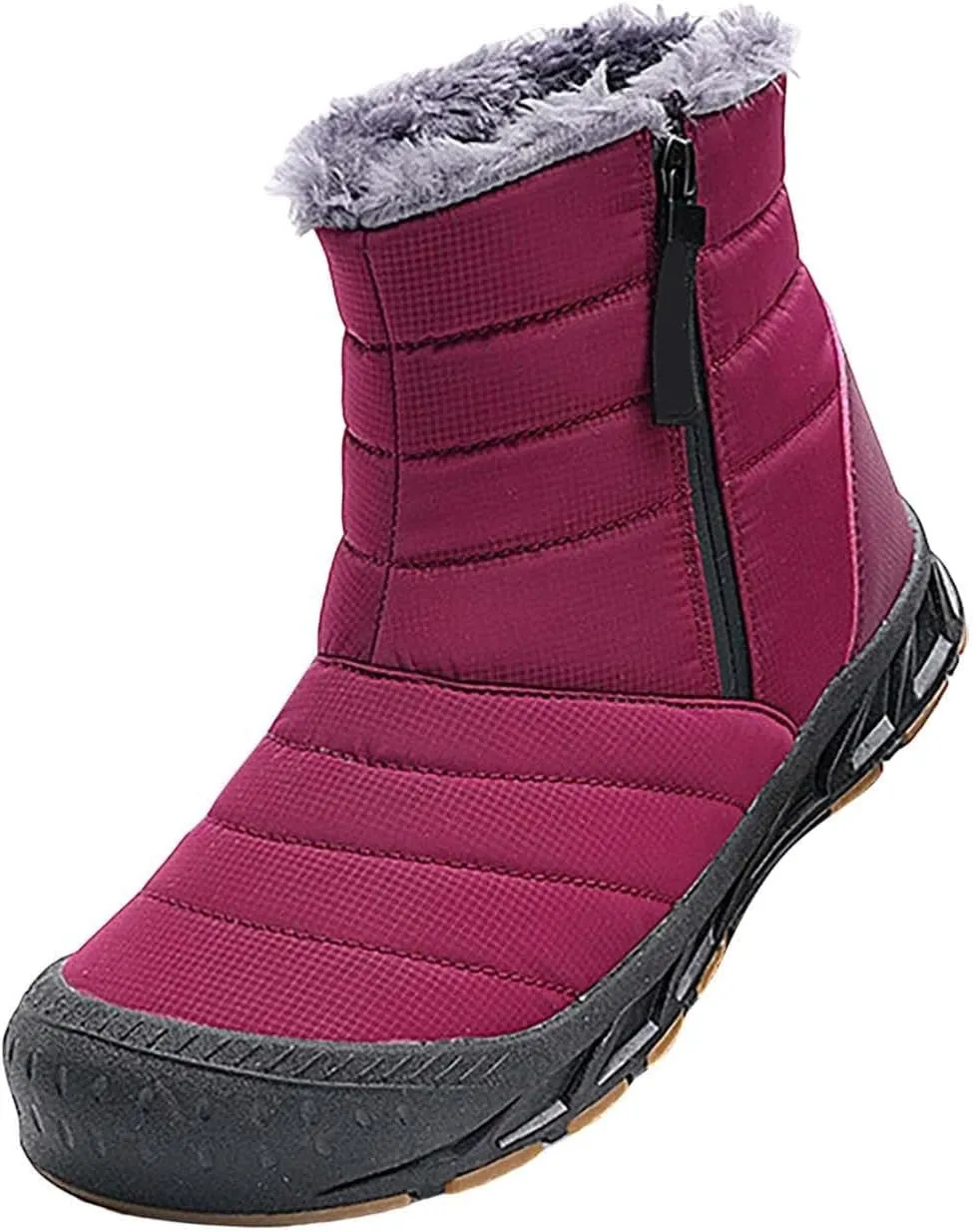 Mens Winter Warm Snow Boots Fur Lined Anti-Slip Waterproof Winter Shoes Round Toe Zipper Slip on Outdoor Boot