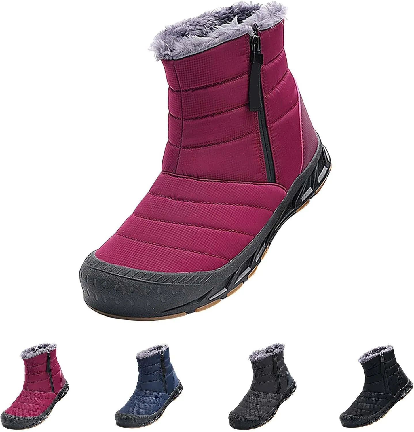 Mens Winter Warm Snow Boots Fur Lined Anti-Slip Waterproof Winter Shoes Round Toe Zipper Slip on Outdoor Boot