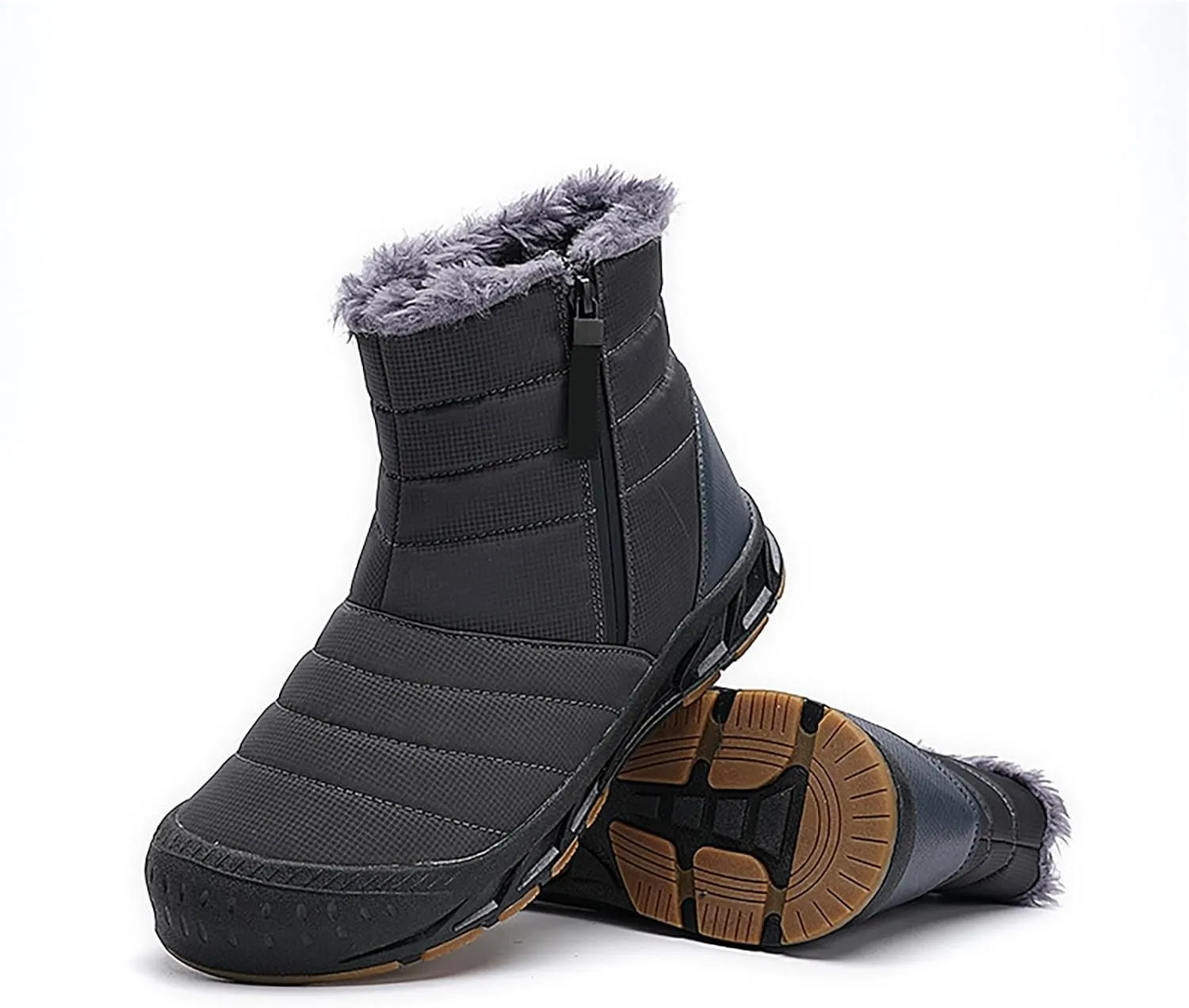 Mens Winter Warm Snow Boots Fur Lined Anti-Slip Waterproof Winter Shoes Round Toe Zipper Slip on Outdoor Boot