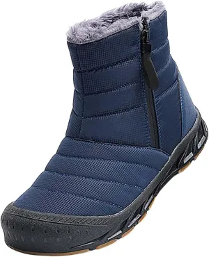 Mens Winter Warm Snow Boots Fur Lined Anti-Slip Waterproof Winter Shoes Round Toe Zipper Slip on Outdoor Boot