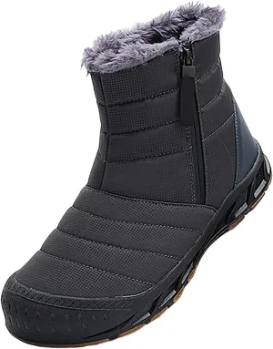 Mens Winter Warm Snow Boots Fur Lined Anti-Slip Waterproof Winter Shoes Round Toe Zipper Slip on Outdoor Boot