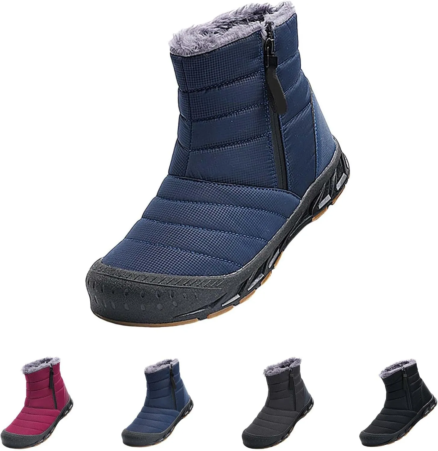 Mens Winter Warm Snow Boots Fur Lined Anti-Slip Waterproof Winter Shoes Round Toe Zipper Slip on Outdoor Boot