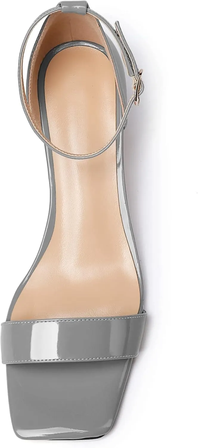 Mettesally Women's Wedge Heels Sandals Mid Heel Ankle Strap Square Open Toe Evening Dress Wedding Shoes