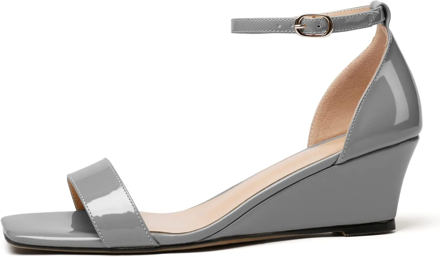 Mettesally Women's Wedge Heels Sandals Mid Heel Ankle Strap Square Open Toe Evening Dress Wedding Shoes