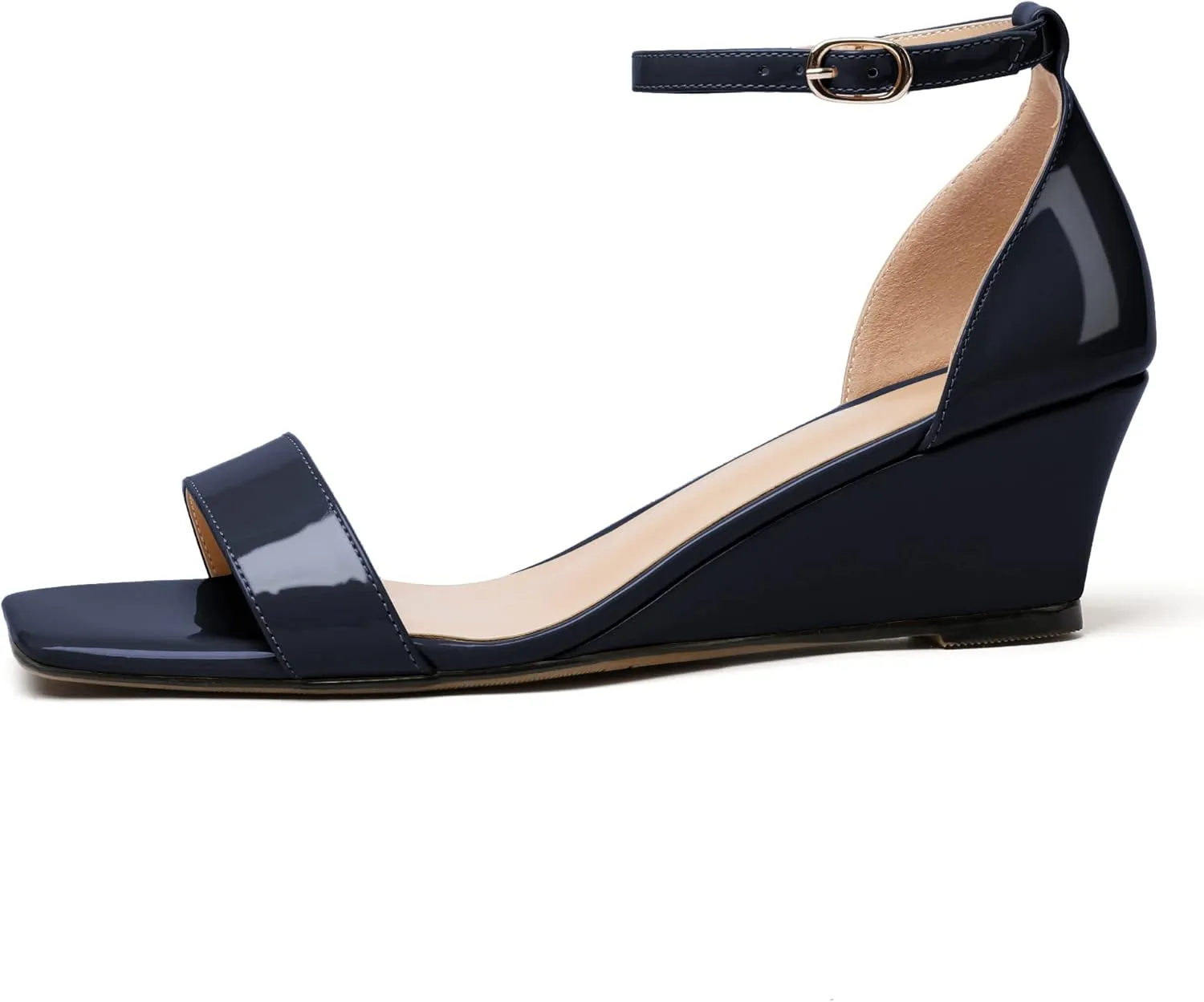 Mettesally Women's Wedge Heels Sandals Mid Heel Ankle Strap Square Open Toe Evening Dress Wedding Shoes