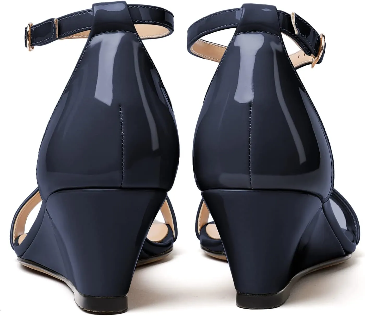Mettesally Women's Wedge Heels Sandals Mid Heel Ankle Strap Square Open Toe Evening Dress Wedding Shoes